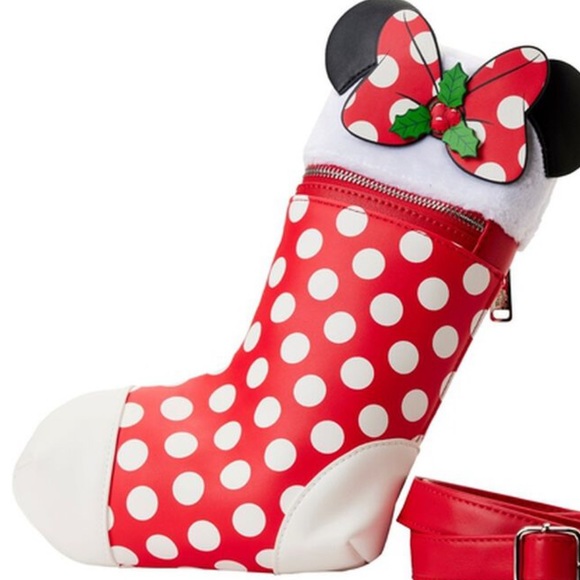 Today only!! Loungefly Minnie Mouse Stocking Crossbody Bag new with tags - Picture 3 of 6